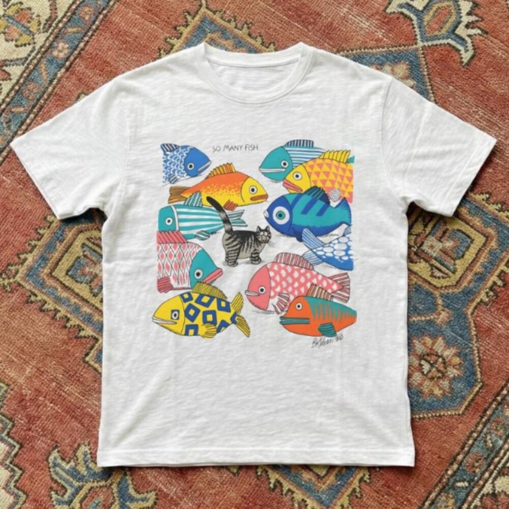 Colorful Fish And Cat Graphic T-Shirt